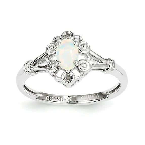 925 Sterling Silver Polished Simulated Opal and Diamond Ring Size 7 Measures 2mm Wide - Ring for Women