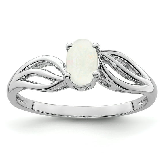 Sterling Silver Rhodium-plated Created Opal Ring