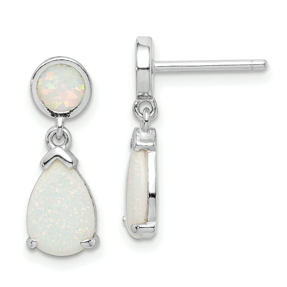 Sterling Silver Rhodium-plated Created Opal Teardrop Dangle Post Earrings