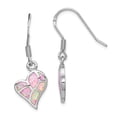 thumbnail image 1 of Sterling Silver Rhodium-plated Created Pink Opal Inlay Heart Dangle Earrings, 1 of 1