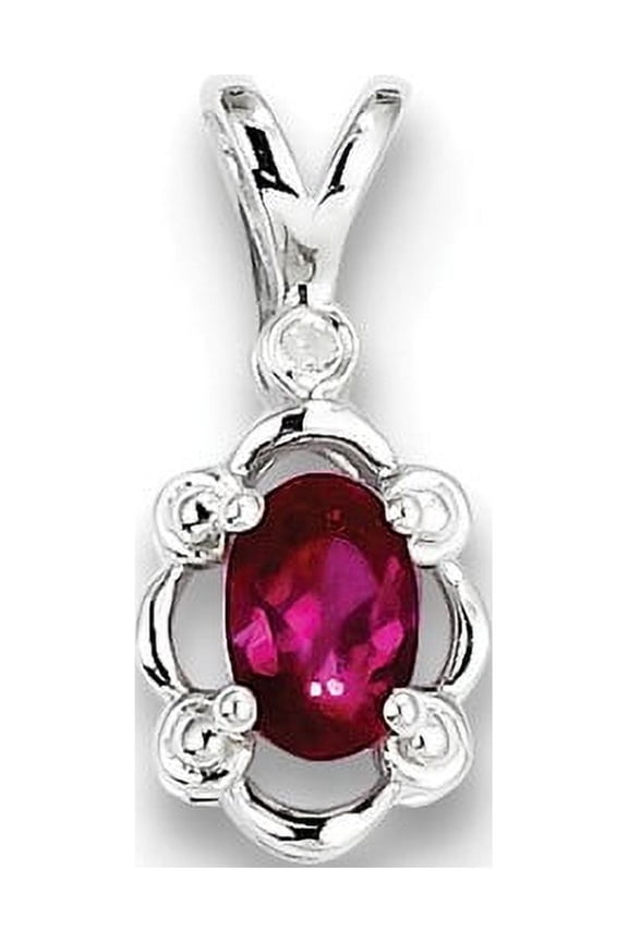 925 Sterling Silver Polished Created Ruby and Diamond Pendant Necklace Measures 17x8mm Wide - Pendant for Women