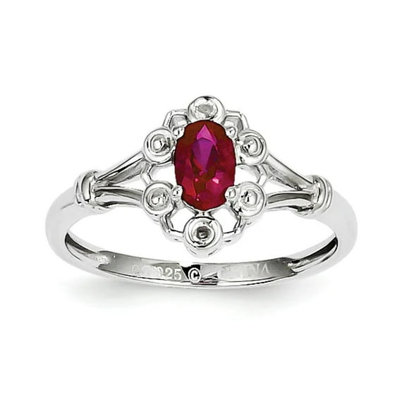 925 Sterling Silver Polished Created Ruby and Diamond Ring Size 5 2mm Wide Ring for Women