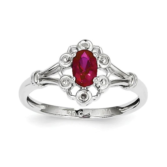 925 Sterling Silver Polished Created Ruby and Diamond Ring Size 10 2mm Wide Ring for Women