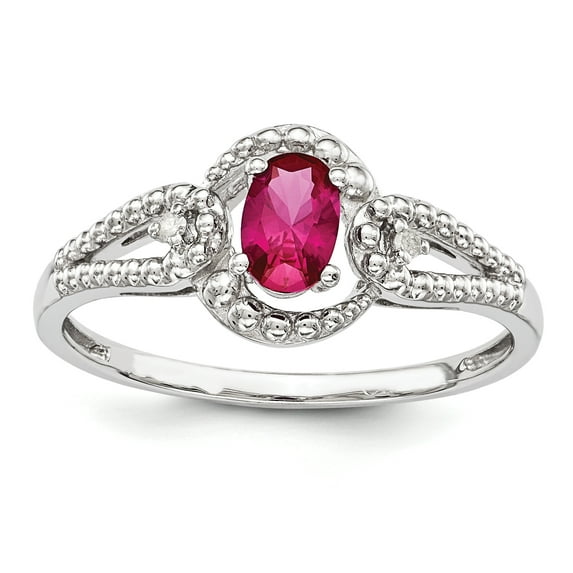 Sterling Silver Rhodium-plated Created Ruby & Diam. Ring