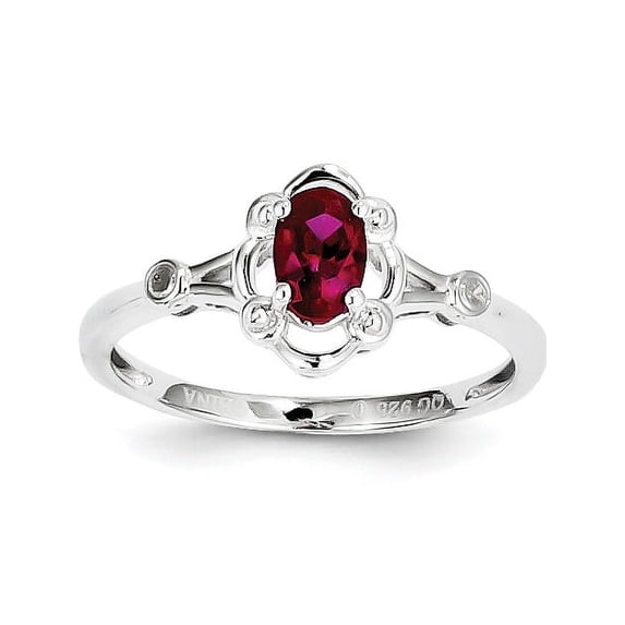 Sterling Silver Rhodium-plated Created Ruby & Diam. Ring