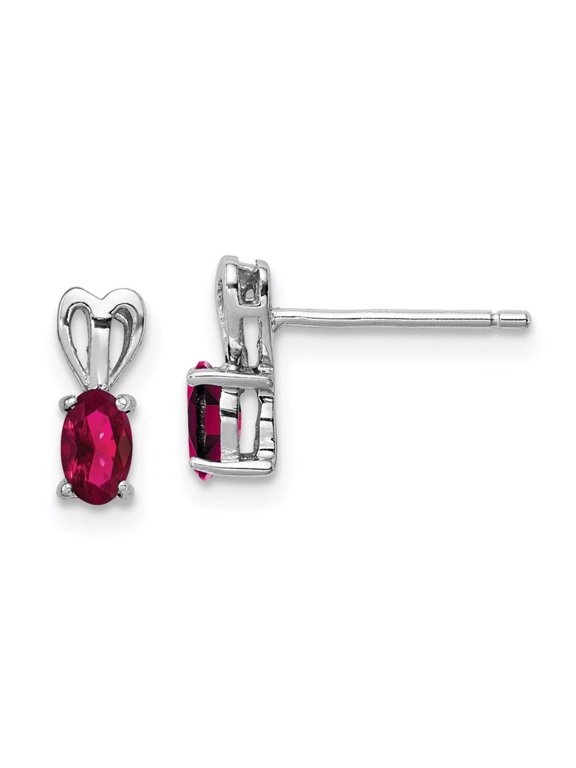 925 Sterling Silver Post Polished back Created Ruby Earrings 10x4mm Wide - Jewelry Gift for Mom