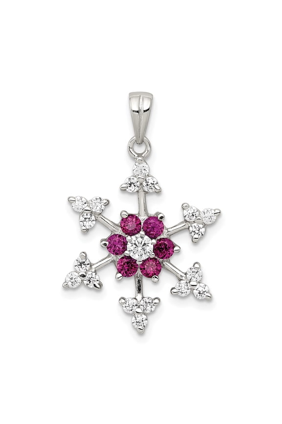 Sterling Silver Rhodium-plated Created Ruby and CZ Snowflake Charm QP1126