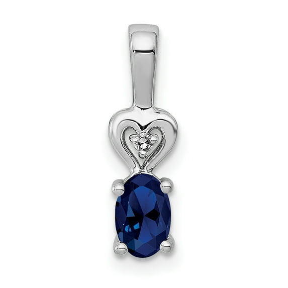 925 Sterling Silver Polished Created Sapphire and Diamond Pendant Necklace 16x5mm Wide Pendant for Women