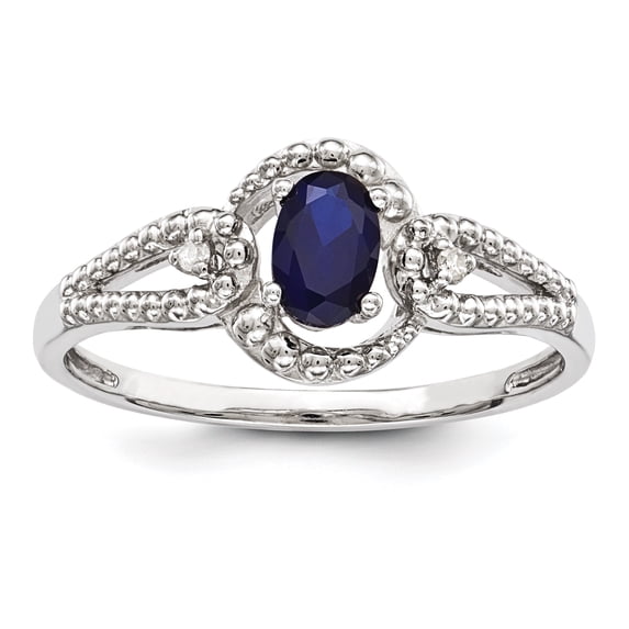 Sterling Silver Rhodium-plated Created Sapphire & Diam. Ring
