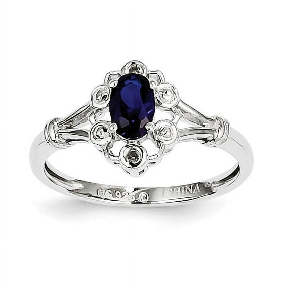 Sterling Silver Rhodium-plated Created Sapphire & Diam. Ring