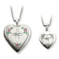 thumbnail image 1 of Sterling Silver Rhodium-plated Cross & Flowers Enamel Heart Locket & Pendan, 1 of 1