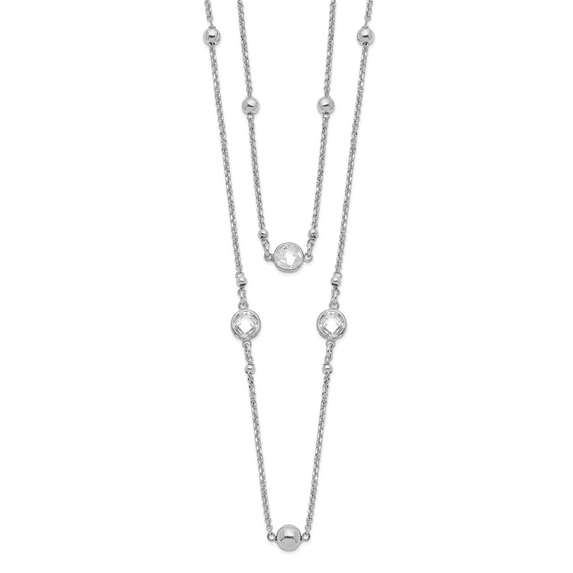 Sterling Silver Rhodium-plated Cubic Zirconia 2-strand with 1in Extender Pendant Necklace