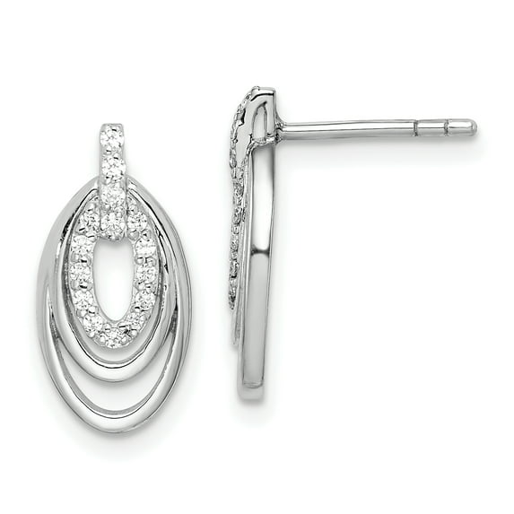Sterling Silver Rhodium-plated Cubic Zirconia 3-Oval Post Earrings