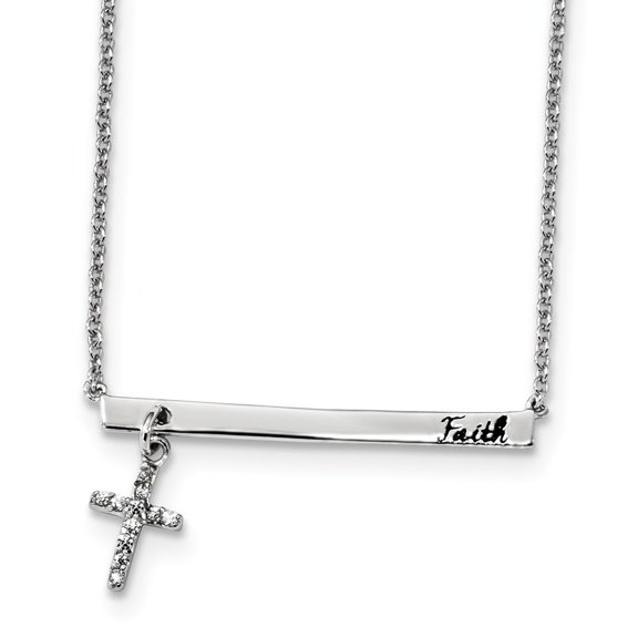 Sterling Silver Rhodium-plated Cubic Zirconia Black Oxidation Cross Faith Necklace - 16 Inch