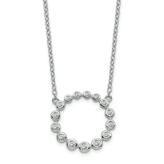 Sterling Silver Rhodium-plated Cubic Zirconia Circle with 2in Extender Necklace