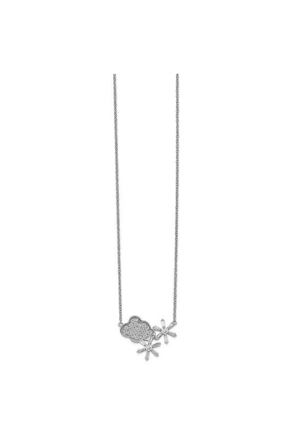 Sterling Silver Rhodium-plated Cubic Zirconia Cloud & Snowflake with 2in Extender Necklace