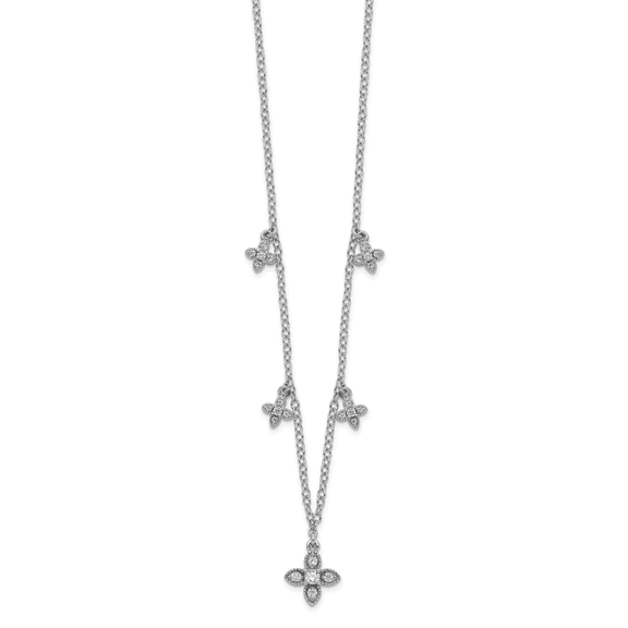 Sterling Silver Rhodium-plated Cubic Zirconia Crosses 16in with 2in Extender Necklace