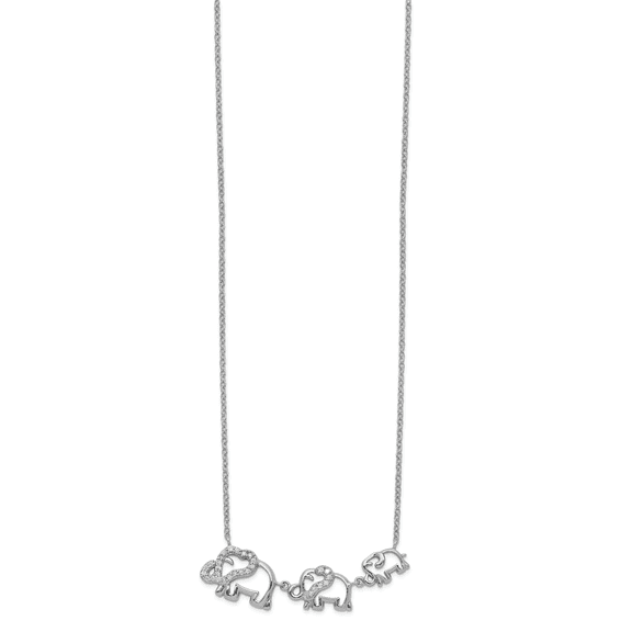 Sterling Silver Rhodium-plated Cubic Zirconia Elephants Necklace