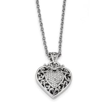 Sterling Silver Rhodium-plated Cubic Zirconia Heart Necklace - 17 Inch