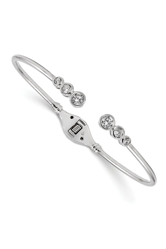 Sterling Silver Rhodium-plated Cubic Zirconia Hinged Bangle Cuff Bracelet