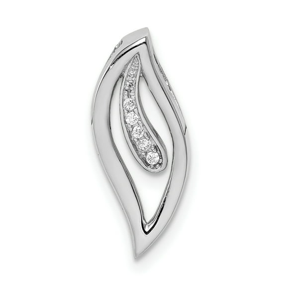 Sterling Silver Rhodium-plated Cubic Zirconia Journey Leaf Slide Pendant