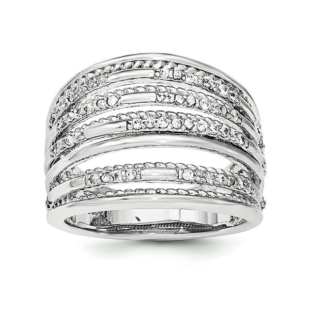 Sterling Silver Rhodium-plated Cubic Zirconia Rope Multi Row Ring ...