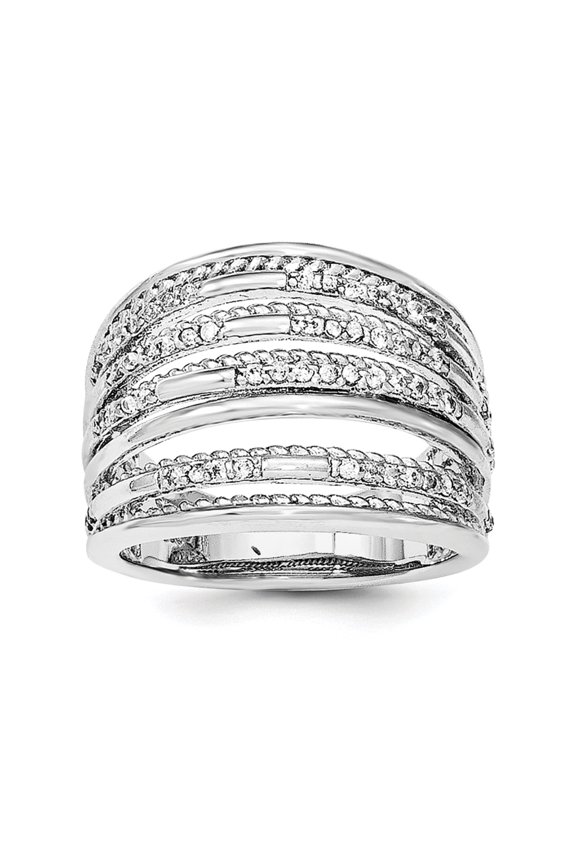 Sterling Silver Rhodium-plated Cubic Zirconia Rope Multi Row Ring