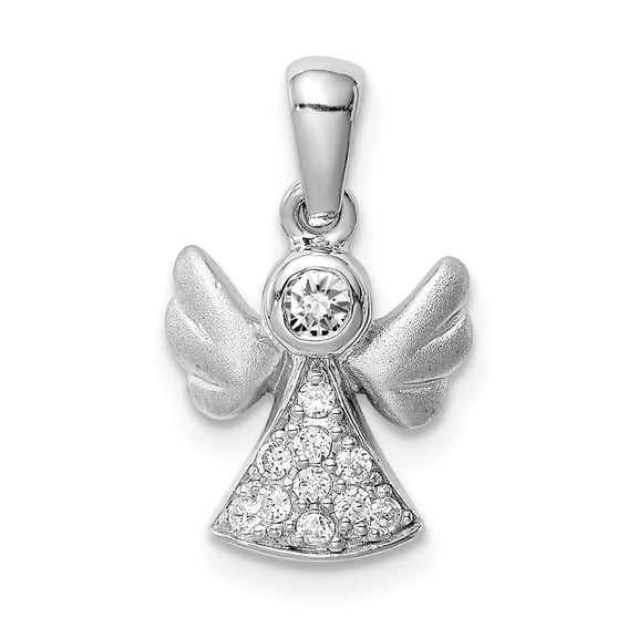 Sterling Silver Rhodium-plated Cubic Zirconia Satin Angel Pendant