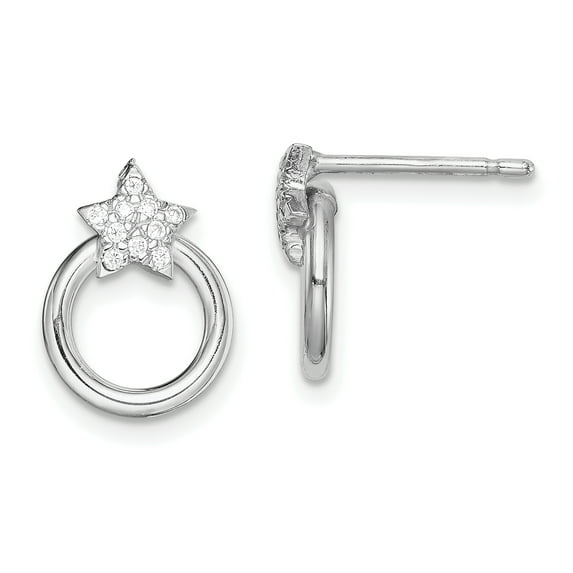Sterling Silver Rhodium-plated Cubic Zirconia Star & Circle Post Earrings