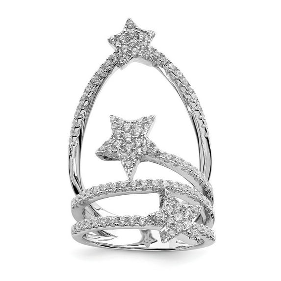 Sterling Silver Rhodium-plated Cubic Zirconia Star Ring - Size 6 - Measures 5.5mm Wide