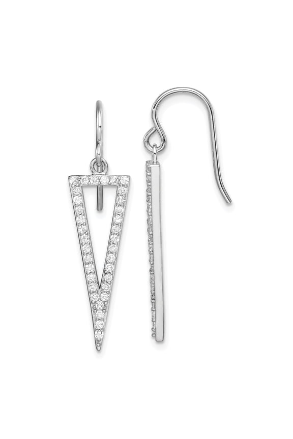 Sterling Silver Rhodium-plated Cubic Zirconia Triangle Dangle Earrings