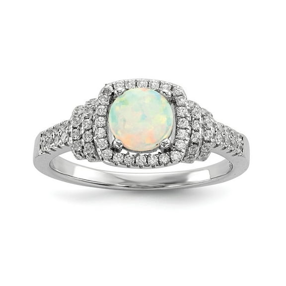 Sterling Silver Rhodium-plated Cubic Zirconia and Simulated White Opal Ring - Size 6 - Measures 1.68mm Wide <mm Thick