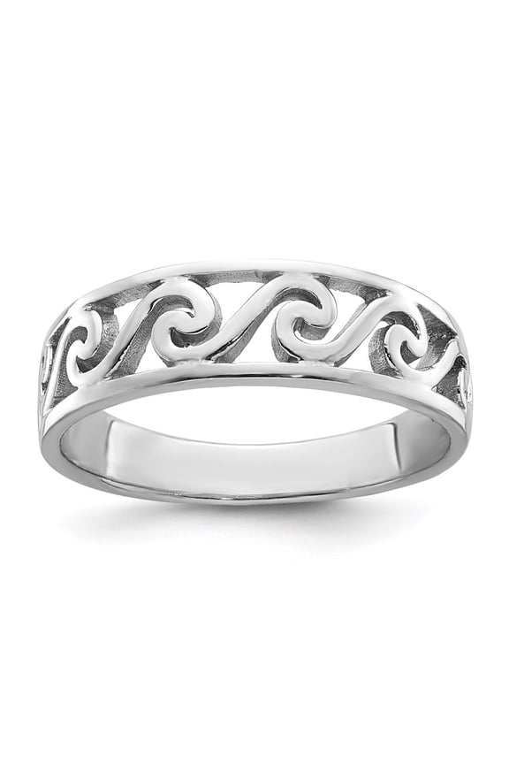 Sterling Silver Rhodium-plated Cut-Out Polished Wave Band Ring
