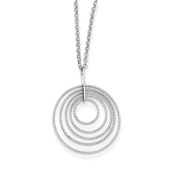 Sterling Silver Rhodium-plated D/C Multi-Circles w/2in ext Necklace Q-QG3895-18