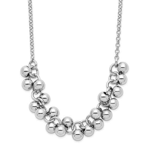Sterling Silver Rhodium-plated Dangling Beads Chain Necklace