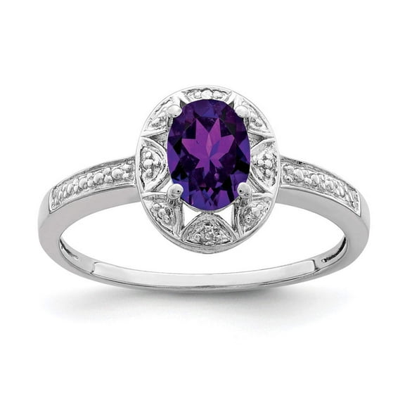 Sterling Silver Rhodium-plated Diam. & Amethyst Ring Size 9
