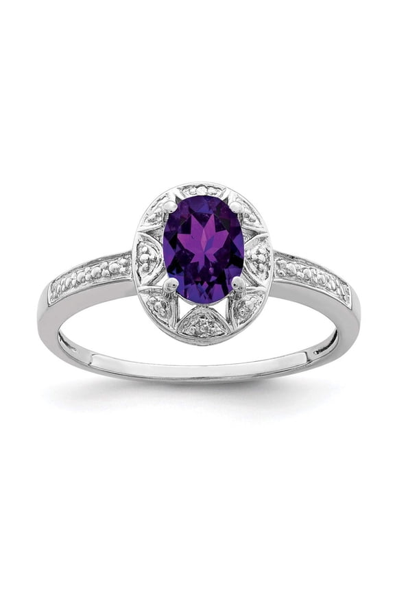 Sterling Silver Rhodium-plated Diam. & Amethyst Ring Size 9