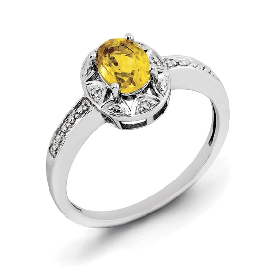 Sterling Silver Rhodium-plated Diam. & Citrine Ring QBR10NOV