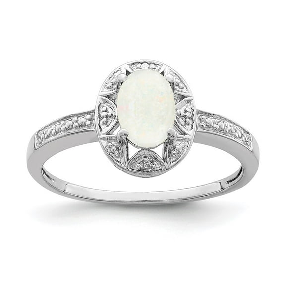 Sterling Silver Rhodium-plated Diam. & Created Opal Ring QBR10OCT