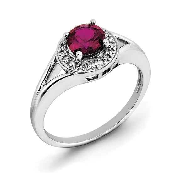Sterling Silver Rhodium-plated Diam. & Created Ruby Ring QBR11JUL