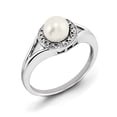 thumbnail image 1 of 925 Sterling Silver Polished Diamond and Freshwater Cultured Pearl Ring Size 5 Measures 2mm Wide - Ring for Women, 1 of 5