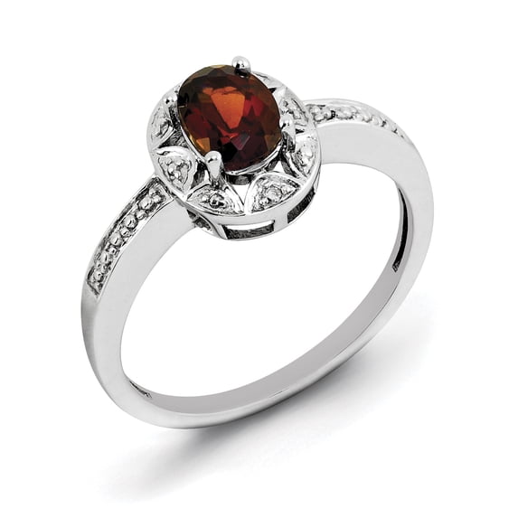 Sterling Silver Rhodium-plated Diam. & Garnet Ring QBR10JAN