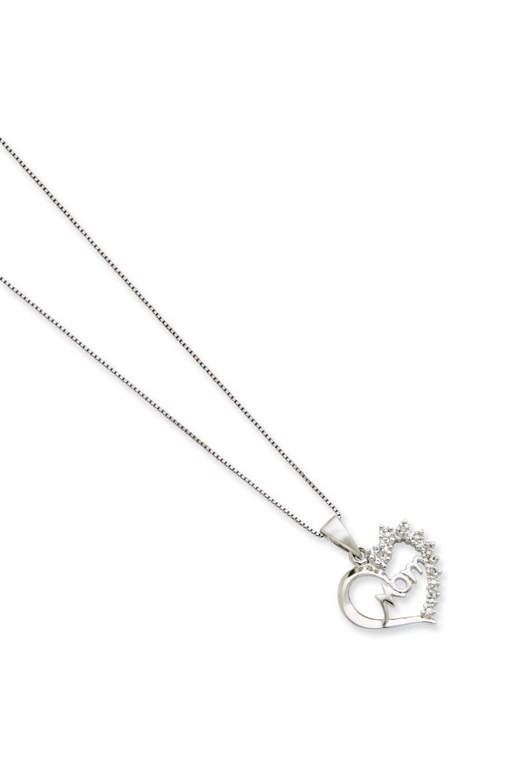 Sterling Silver Rhodium-plated Diam. Mom Necklace