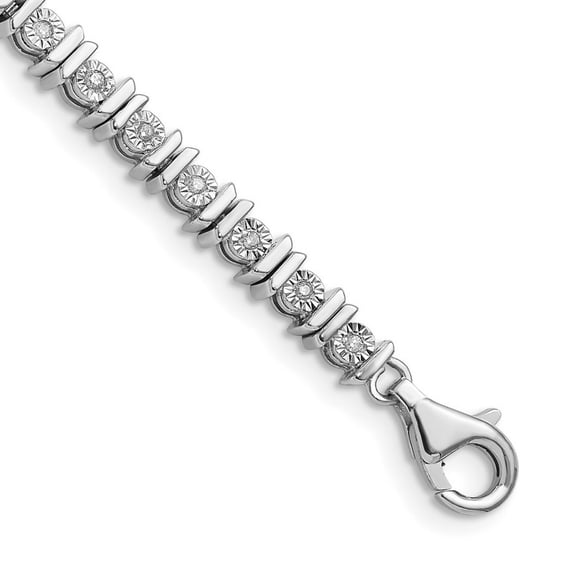 925 Sterling Silver Polished Lobster Claw Closure Fancy Lobster Closure Diamond Tennis Bracelet Measures 4mm Wide - Tenn
