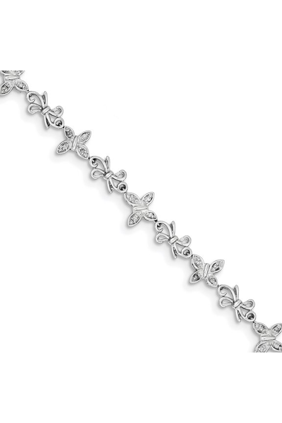 Sterling Silver Rhodium-plated Diamon Butterfly & Bows Bracelet