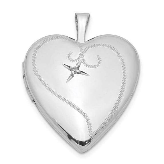 Lockets Sterling Silver Rhodium-plated & Diamond 20mm D/C Heart Locket