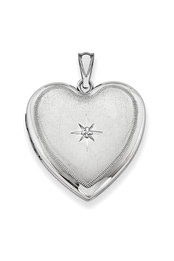 Lockets Sterling Silver Rhodium-plated & Diamond 24mm D/C Heart Locket