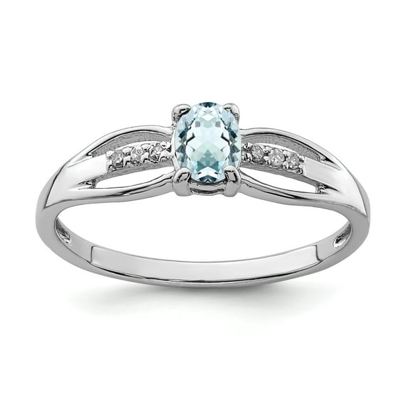 Sterling Silver Rhodium-plated Diamond Aquamarine Ring Size 7