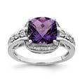thumbnail image 1 of Sterling Silver Rhodium-plated Diamond & Checker-Cut Amethyst Ring, 1 of 5