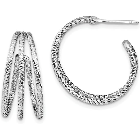 Sterling Silver Rhodium-plated Diamond Cut J-Hoop Earrings - 23.4mm- Made In Italy